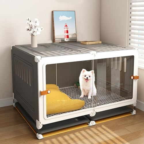 Dog Cages Antis Escape Dog Crate with Left and Right Sliding Doors Suitable for Small to Medium Sized Dogs With Removable Tray Easy to clean Black White(White,71 * 46 * 46cm)