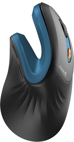 ProtoArc Ergonomic Mouse, EM11 NL Bluetooth Rechargeable Wireless Vertical Mouse, 3 Multi-Device Connectivity for Computer/PC/Laptop, 2.4GHz USB-A Optical Mice for Windows, Mac OS, Blue