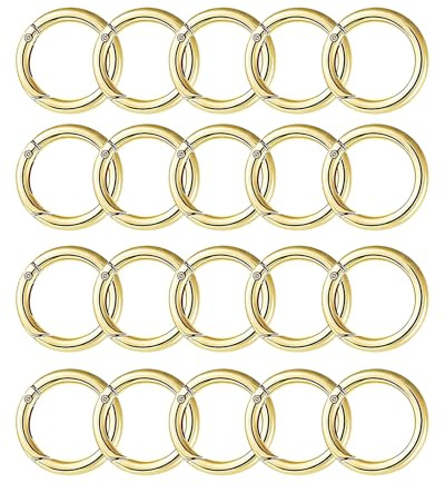 20 Stück Runde Karabiner Schlüsselanhänger, 30mm Schlüsselring Feder-O-Ringe, Spaltring Druckknopf Clip für Schlüsselring Tasche, Geldbörse,Zubehör Karabinerhaken (helles gold, 30mm)