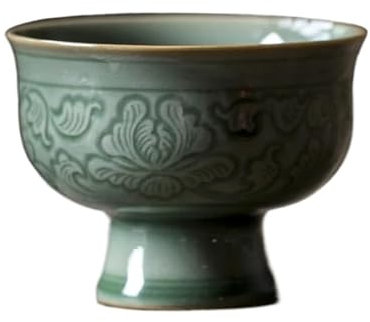 ATGQBCF Teaware Bowl For Tea Ceremony High Feet Green Coffee Mugs Celadon Flowers Teacup Ceramic Cups Chinese Kung Fu Tea Cup Set Travel Tea Set Teapots & Coffee Servers