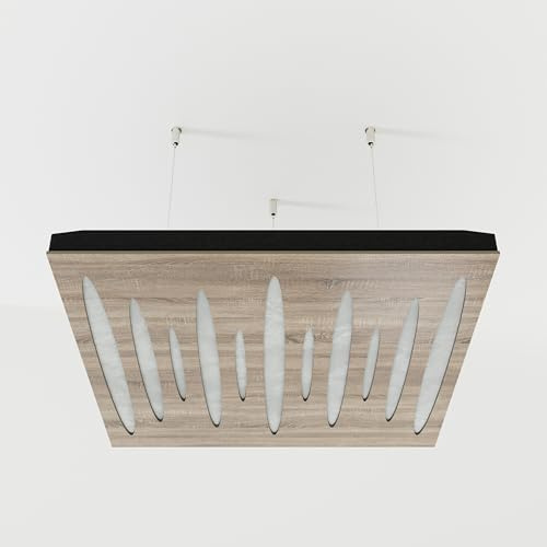 2er-Pack – Abgehängtes Decken-Akustikpaneel mit Samtstoff und Befestigungsset | 50x50x5cm | Schallabsorption und Diffusion | Akustikbehandlung für zu Hause [PULSAR - Sonoma | Weiß]