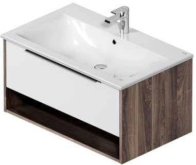 AM.PM – Meuble sdb avec vasque à suspendre 80 cm, meuble vasque avec 1 tiroir et niche ouverte, ensemble meuble vasque salle de bain pour salle de bain et WC d’invités, blanc brillant