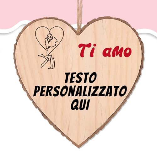 FiorDior Cuore di Legno Personalizzabile con Corda, Decorazione Appesa, Tema Amore, Famiglia, Amici
