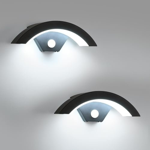 Comely 2 Pezzi Applique da Parete Esterno con Sensore di Movimento, 24 W 2700 LM Lampade da Esterno, Moderno Nero Lampade Muro IP65 per Giardino Terrazzo Garage, 6500K