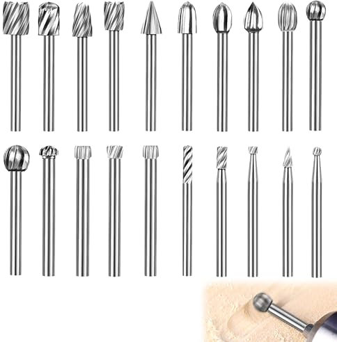 Holzschnitzerei Bohrer Set für Rotary Tool, 20 Stück Holzfräser, HSS-Drehfräser-Set, Frässtifte mit 3mm Schaft, Holz fräser für Heimwerker, Holzarbeiten, Schnitzen, Gravieren, Bohren