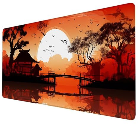 Alfombrilla Ratón, Alfombrilla Ratón XXL Gaming Tapete Escritorio Ordenador (1400x600x3mm) Protector Escritorio Alfombrilla Antideslizante para Ratón Láser y Óptico (Paisaje) mousepad (Rojo) E-T-Z