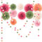 ROEOWENE 15PCS Pompones de Papel de Seda Pompones de Flores Bola Nido de Abeja Guirnaldas Cumpleaños Bolas de Panal Abanicos Papel para Colgar Pompones Decoracion Fiesta para Carnaval,Boda-Verde Rosa