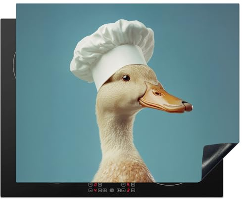 KitchenYeah© Induction Hob Protector Mat Stove Cap Top Cover Kitchen Cooker | 20.5x25.6 / 65x52 cm - Covers for Electric Hobs Vinyl Duck - Chefs Hat - Cute - Bird
