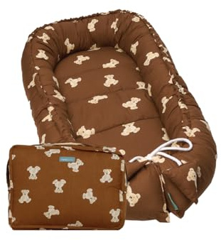molis&co. Nido per bebè 90 x 50 cm. Riduttore per culla o Co-sleeping Nest per neonati. Cotone. Lettino portatile o da viaggio per neonati. OEKO-TEX 100. (Teddy Mocca)