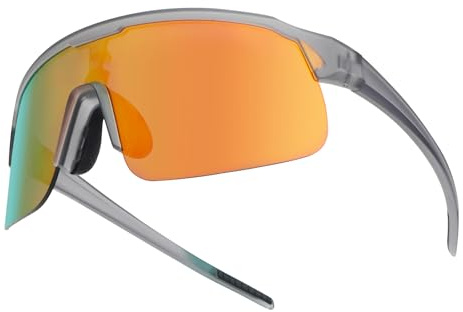 UVTQSSP Cykelglasögon, ultralätta unisex sportglasögon, TR 90 okrossbara ramlösa polariserade vindtäta utomhus UV400 skydd sport solglasögon, grå ram/orange lins