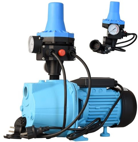 Wasserpumpe JET 100S mit Elektronische Druckschalter CSK 31 - Gartenpumpe 3600l/h 1100W Förderhöhe 50m - Gußeisen - Einschaltdruck einstellbar - Hauswasserautomat Pumpensteuerung - Trockenlaufschutz