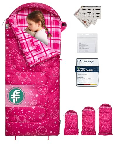 KingCamp Saco de Dormir Niños Franela de Algodón | 170 X 70 cm | 7℃ a -13 ℃ | Cálido y Cómodo para Niñas(Altura máxima hasta 145 cm) | Invierno Camping Accesorios, Viajes y Actividades