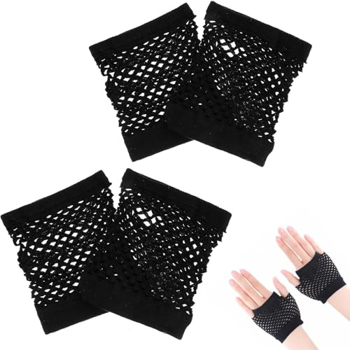 Addein 3 Pairs Black Fingerless Mesh Gloves, Punk Fishnet Short Gothic Gloves for 80s Party Dance Disco Costume Parties Supplies