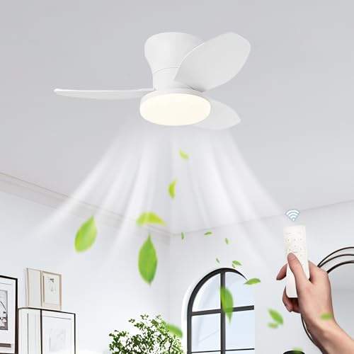 LASANYA Ventilador de Techo con Luz Habitación Infantil Lámpara Ventilador Techo 3 Aspas Celing Fan with Light Regulable para Comedor Salón Dormitorio (White, 65CM)