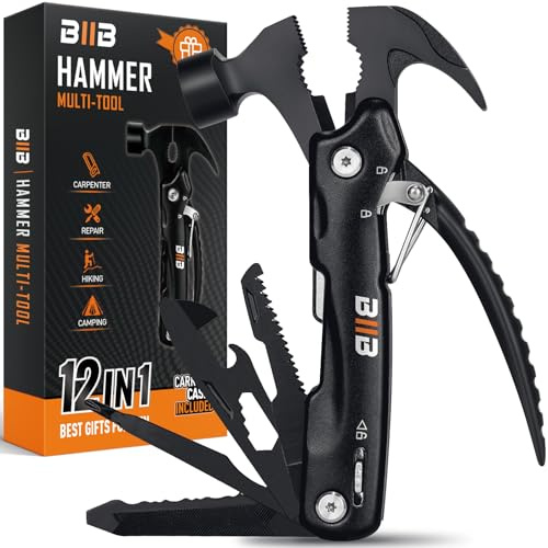 BIIB 13-in-1 Bladeless Multitool Hammer Gift for Men, Camping | Secret Santa Gifts, Stocking Fillers, Rustproof Steel, Portable, Survival Kit