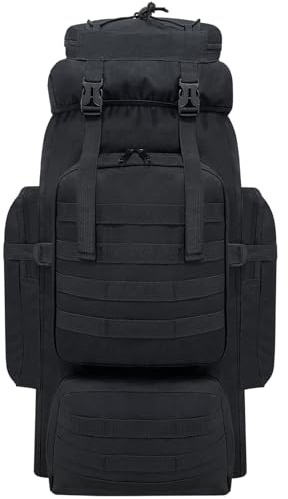 Vaupan 80L Hiking Backpack Men Camping Backpack, Waterproof MOLLE Military Tactical Rucksack, Large Capacity Assault Pack for Outdoor Survival, Trekking, Travel (Black)
