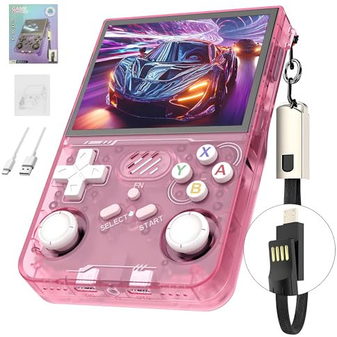 R36XX Console di Gioco Retrò, Console Portatile per Videogiochi, 22000+ Giochi Classici, 12+ Emulatori, Schermo IPS OCA da 3,5, 640*480, Sistema Linux Open Source, Supporto Wi-Fi (128G) (Rosa)