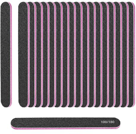 Lot de 18 limes à ongles professionnelles double face grain 100/180, réutilisables, double face, lime à ongles pour ongles en gel, lavable, pour le soin des ongles et le coiffage