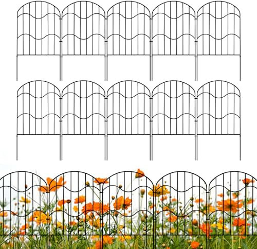 Clôture de jardin, clôture de jardin décorative, 10 barrières temporaires, 61 x 33 cm, ajout élégant de pelouse, clôtures de parterre de fleurs pour animaux domestiques, terrasse extérieure