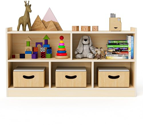 Puecrof Montessori - Estantería de madera contrachapada de abedul, 5 compartimentos con 2 estantes, organizador para habitación de niños, aulas, guarderías y preescolares