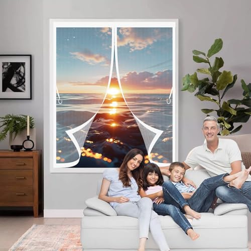 Rideau Moustiquaire Magnétique 50 x 108 cm Joint Magnétique de Haut en Bas avec Fermeture Automatique Moustiquaire sur Mesure pour Toutes Les Tailles de Fenêtre, Blanc