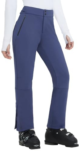 baleaf Pantaloni da sci da donna foderati in pile, impermeabili, con tasche con cerniera, per escursionismo, camminata, snowboard, Blu, M