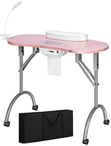 Tragbarer professioneller faltbarer Nageltisch mit Handgelenk-Staubsammler, LED-Lampe und Tragetasche für Salon und Zuhause