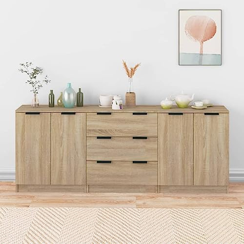 Emmtore Elegantes Eichen-Sideboard Robuster Aufbewahrungsschrank 4 Fächer Moderner Matt-Finish Ideal für Esszimmer Wohnzimmer Buffet-Tisch Holzwerkstoff Möbel Sonoma Eiche