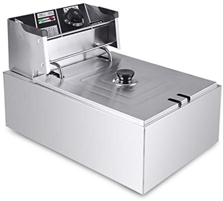 Friggitrice commerciale Padella elettrica 6L grande macchina a doppio serbatoio singolo in acciaio inossidabile per casa e ristorante (6L)