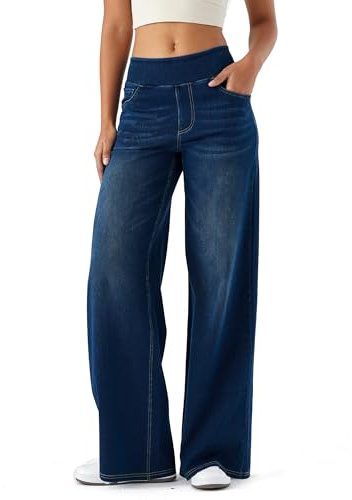 LaiEr Jeans a Gamba Larga Donne, Vita Alta, Gambe dritte, vestibilità Sciolta, Jeans Casual Molto Elastici, Adatto per Yoga, Fitness e Sport di Tempo Libero.(Blu Scuro Nostalgico,XL)