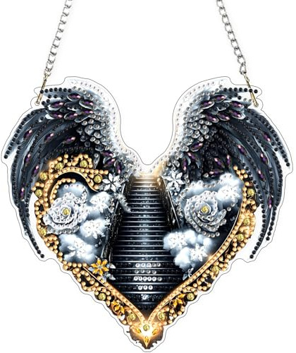 AIRDEA DIY Angel Wings Diamond Art Ornament Kit for Adults, Double-Sided Stairway to Heaven Diamond Painting Hanging Kit, DIY Acrylic Special Shaped Drills Hanging Suncatcher 7x8 inch