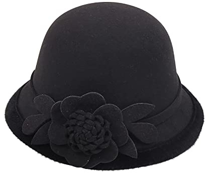 - e fiori invernali da donna, top rotondo, casual, berretto basino, melone velluto cappello da donna, Nero , M