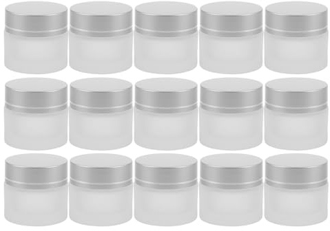 VICASKY 15 Pots en Verre Dépoli 10 G avec Couvercles à Vis Argentés – Petits Contenants Rechargeables pour Crème Hydratante à Lèvres et Lotion Pots de Voyage Cosmétiques Pratiques et