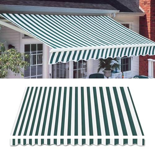 Telo di ricambio impermeabile verde e bianco, 4 m x 3 m, per tende manuali, gazebo, ombrellone, copertura in poliestere rinforzato per ombrellone da patio