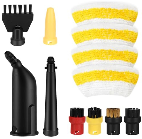 Accesorios para Limpiador de Vapor, Juego de 12 Piezas de Repuesto | Compatible Con Karcher SC1, SC2, SC3, SC4, SC5, Incluye Cepillo Redondo, Plano, Boquillas y Paños de Microfibra