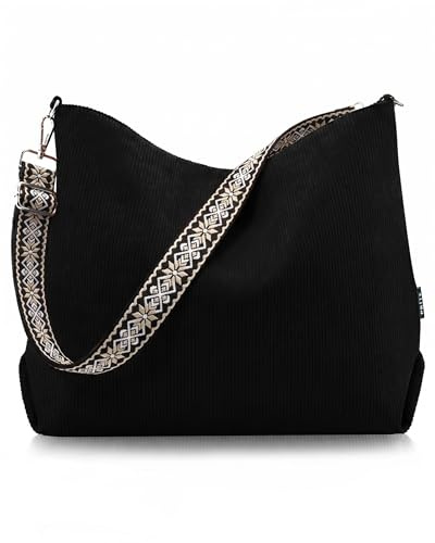 Prite Shopper Tasche Damen Groß Cord Tasche Tote Bag mit Verstellbarem Schultergurt für College Schule Arbeit Reisen Einkaufen