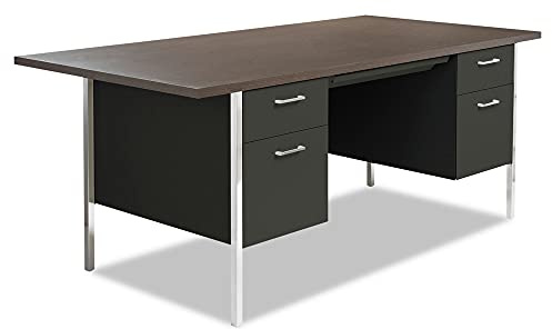 Alera Double Pedestal Steel Desk, 72 X 36 X 29.5, Mocha/Black