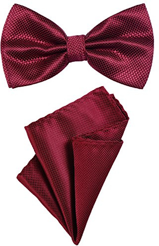 DonDon Set da uomo due pezzi con pochette e papillon coordinati e regolabili rosso bordeaux