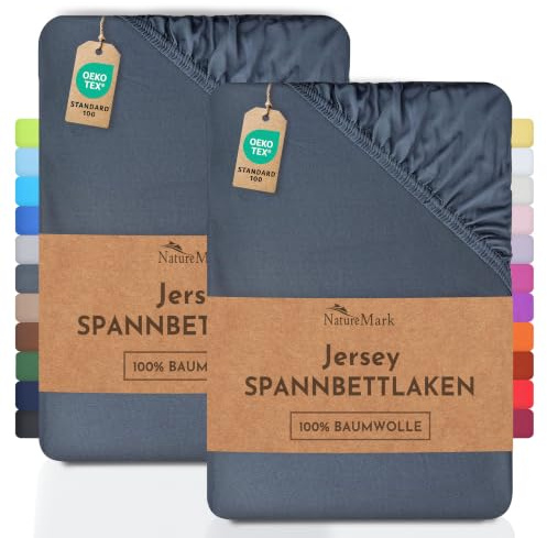 NatureMark 2er Pack Jersey Spannbettlaken, Spannbetttuch 100% Baumwolle in vielen Größen und Farben MARKENQUALITÄT ÖKOTEX Standard 100 | 180 x 200 cm - 200 x 200 cm - anthrazit grau