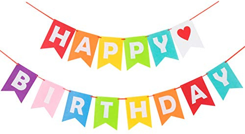 LOVENJOY Vormontiert Happy Birthday Girlande Bunt Filz Stoff Regenbogen Banner für Geburtstag Dekoration, 13 ft