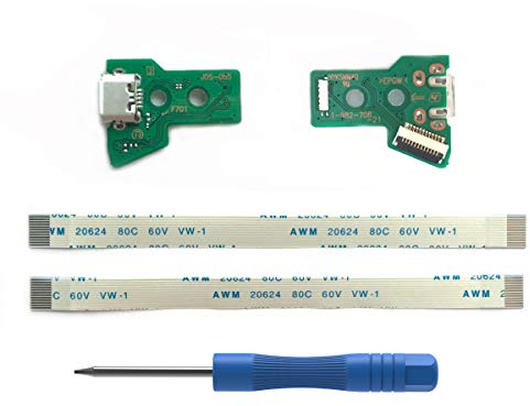 2PCs JDS-055 Replacement Prise de Port de Charge Micro USB pour Manette PS4, Chargeur de Ports de Chargement USB Socket Adaptateur Module, Flex Cable, Tournevis pour PlayStation DualShock Contrôleur