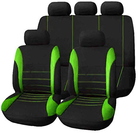 HotYou Auto Sitzbezug Set Polyester 9 Stück Auto Zubehör Automotive Stuhl Fall Protector,Herausnehmbar und waschbar,Grün