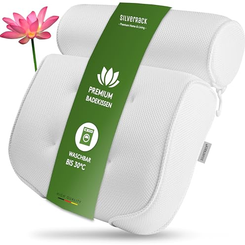 SilverRack Cuscino da bagno MEDIAMENTE MORBIDO [Bianco 3D] - Cuscino per il collo per vasca da bagno con ventose come accessorio per vasca da bagno - Cuscino per vasca da bagno