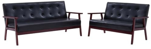 vidaXL Sofa 2-tlg. Loungesofa Polstersofa Ledersofa Sessel Sitzmöbel Sofagarnitur Couchgarnitur Polstermöbel Couch Schwarz Kunstleder