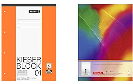 Brunnen 1042941 KIESER-Block Lineatur 1 (A4, 50 Blatt, gelocht, 80 g/m², Klasse 1) & 104498102 Schulheft A4 (16 Blatt, liniert, Lineatur 1, Klasse 1)