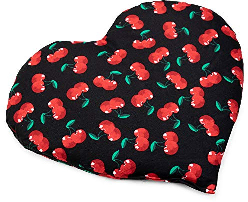 Cojín en corazón 30x25 cm - Saco térmico. Pequeña almohada térmica con pepitas de uva. Un regalo que siempre encanta (color: cherry-black)