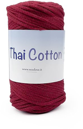 TRICOT CAFE' Thai Cotton - Cordino Intrecciato in Cotone Biologico - Fettuccia per Borse a Uncinetto - Macramè Accessori Fai da Te (Bordeaux 502)