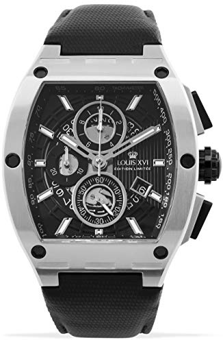 LOUIS XVI Herren-Armbanduhr Noblesse Silber Schwarz Tonneau Chronograph Analog Quarz Edelstahl 1021