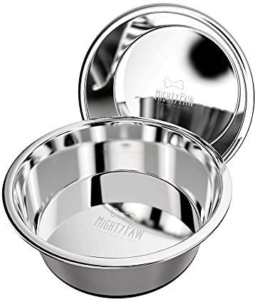 Mighty Paw Stainless Steel Dog Bowls - Durable Material - Won't Rust Or Discolor - Prevents Spills And Messes With Non-Slip Silicone Bottom - Holds Variety Of Dog Wet & Dry Food - Available In 3 Sizes