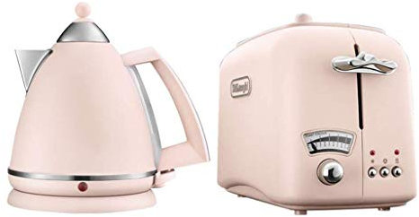 WHLMYH Bouilloire En Verre Éclairant La Bouilloire, 1,7 Litre, Grille-Pain Impressions 3000 W, Bouilloire,Rose,Bouilloire + Grille-Pain